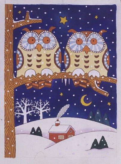 Two owls on a branch (w/c)  van Cathy  Baxter