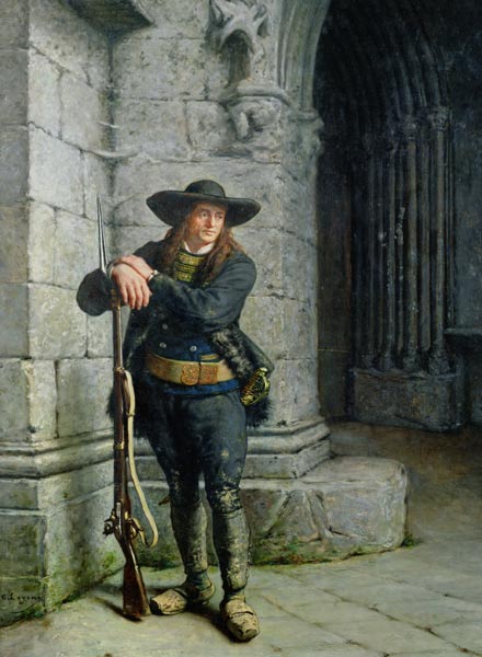 Armed Breton Guarding a Porch van Charles Antoine J. Loyeux