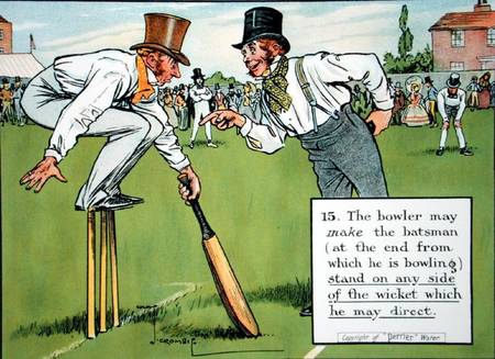 (15) The bowler may make the batsman (at the end from which he is bowling) stand on any side of the van Charles Crombie