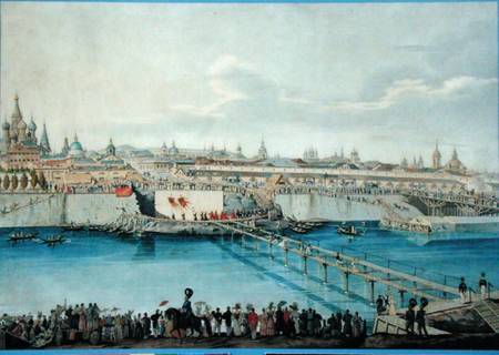 Laying of the Moskvoretsky Bridge in Moscow van Charles de Hampeln