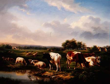 Cattle and Sheep in a Landscape (one of a pair) van Charles Desan