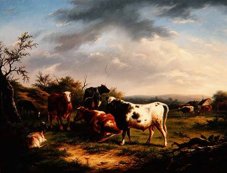 Cattle and Sheep in a Landscape (one of a pair) van Charles Desan