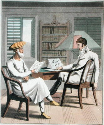 A European Gentleman with his Moonshee, or Native Professor of Languages, plate 1 from 'The European van Charles D'Oyly