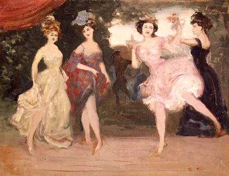 Four Dancing Girls on the Stage van Charles Edward Conder