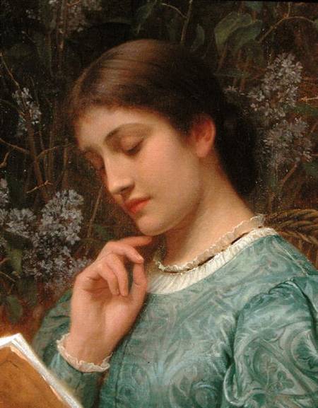 Girl Reading (Possibly Mrs Dickens) van Charles Edward Perugini