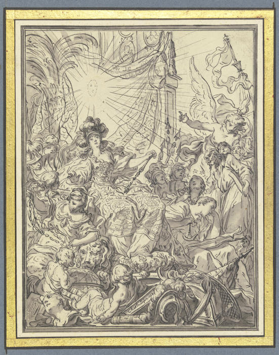 Frankreich auf dem Thron, umgeben von allegorischen Figuren van Charles Eisen