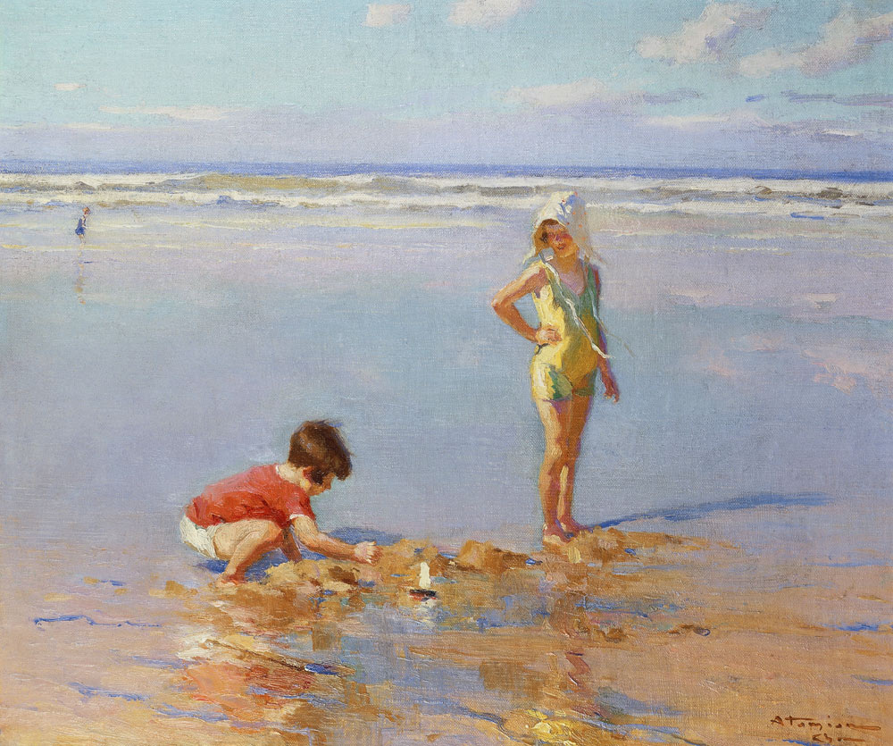 Kinder spielen am Strand van Charles Garabed Atamian