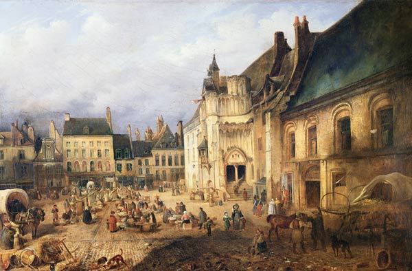 View of the Place de l'Hotel de Ville, Saint-Omer van Charles Goureau