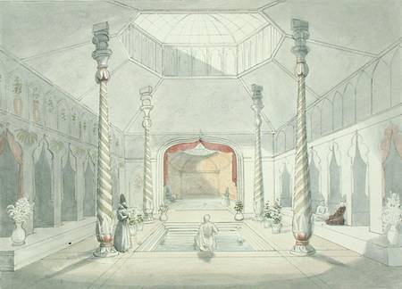 Interior of a Persian bath at Kermanshah van Charles Hamilton Smith