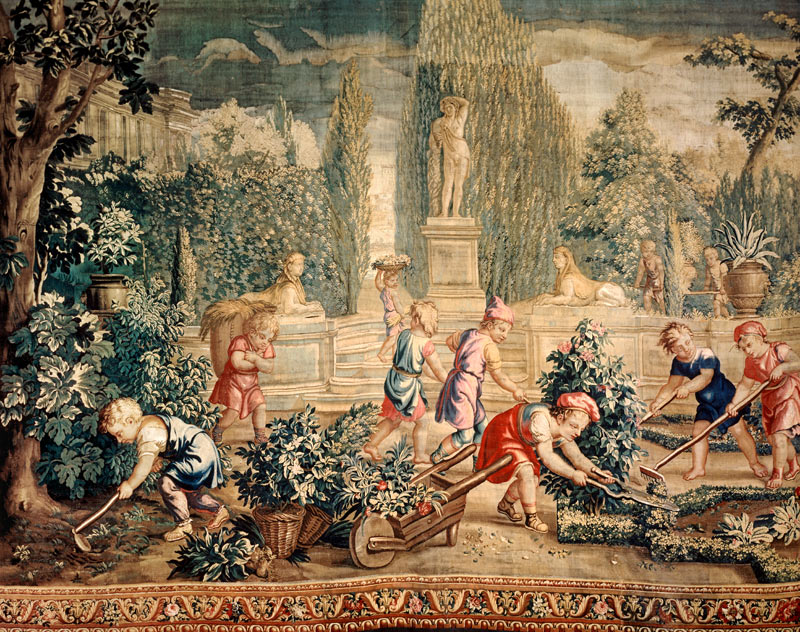 Boys as gardeners / Tapestry C18 van Charles Le Brun