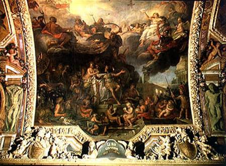 King Louis XIV (1638-1715) Governing Alone in 1661, Ceiling Painting from the Galerie des Glaces van Charles Le Brun