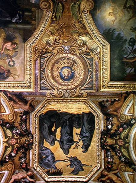 Peace Made at Aix-la-Chapelle in 1668, Ceiling Painting from the Galerie des Glaces van Charles Le Brun