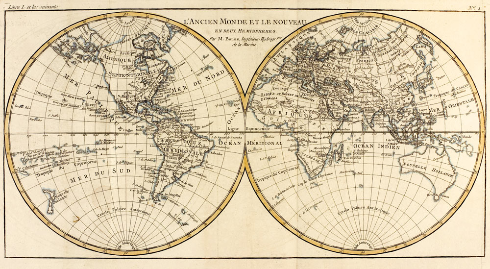 Map of the World in two Hemispheres, from 'Atlas de Toutes les Parties Connues du Globe Terrestre' b van Charles Marie Rigobert Bonne