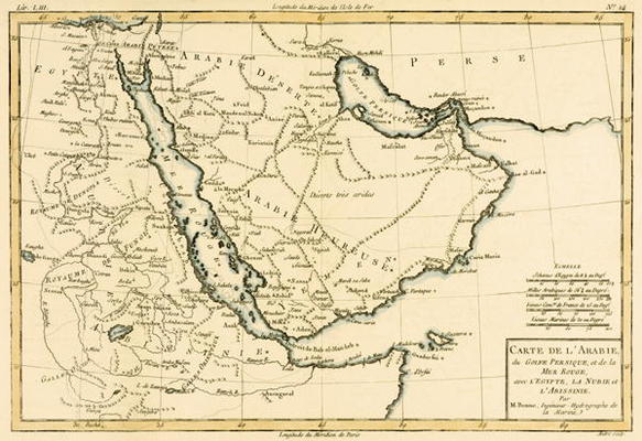 Arabia, the Persian Gulf and the Red Sea, with Egypt, Nubia and Abyssinia, from 'Atlas de Toutes les van Charles Marie Rigobert Bonne