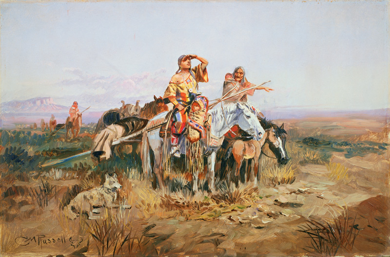 Indianerfrauen beim Wechseln des Camps. van Charles Marion Russell