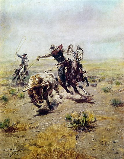 Cowboy Roping a Steer van Charles Marion Russell