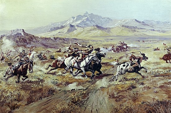 Stagecoach Attack van Charles Marion Russell