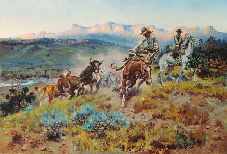Cowboys beim Einfangen einer Herde