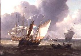 Dutch Three-Masters and Small Craft in a Swell
