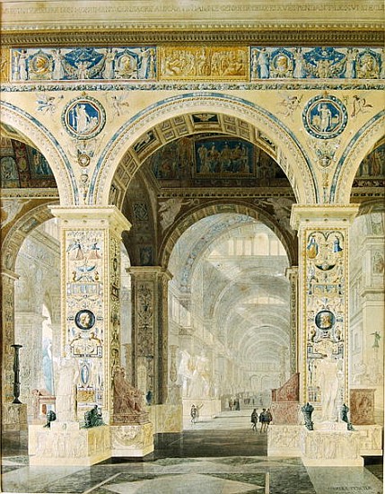 Interior View of the Louvre (gouache & w/c on paper) van Charles Percier