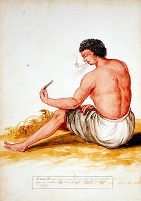 Mulatto sitting and smoking, from a manuscript on plants and civilization in the Antilles, c.1686 (w van Charles Plumier