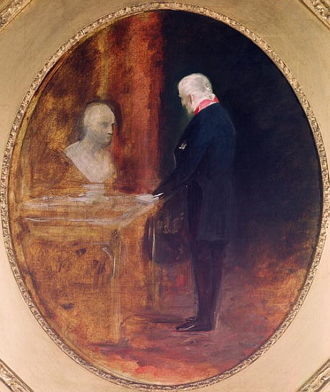 The Duke of Wellington (1769-1852) Studying a Bust of Napoleon (1769-1821) van Charles Robert Leslie