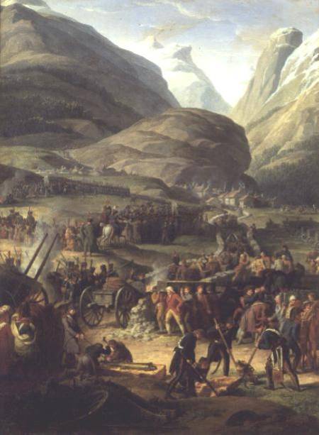 The French Army Travelling over the St. Bernard Pass at Bourg St. Pierre, 20th May 1800 van Charles Thevenin