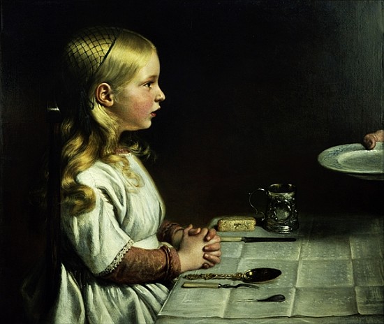 Florence Cope Saying Grace at Dinnertime van Charles West Cope