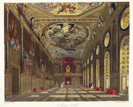 St. George's Hall, Windsor Castle, from 'Royal Residences', engraved by W. J. Bennett , pub. by Will van Charles Wild