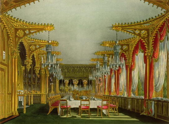 The Gothic Dining Room at Carlton House from Pyne's 'Royal Residences' engraved by Thomas Sutherland van Charles Wild
