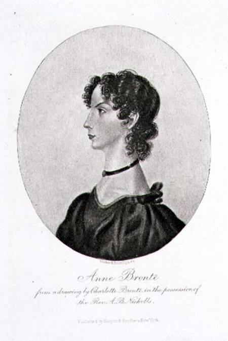 Portrait of Anne Bronte (1820-49) from a drawing in the possession of the Rev. A. B. Nicholls, engra van Charlotte Bronte