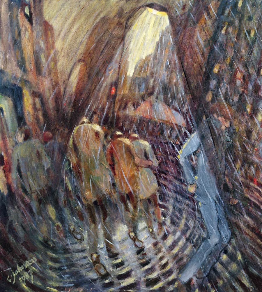 Hail on Sixth Avenue, New York City, 1987 (oil on canvas)  van Charlotte  Johnson Wahl