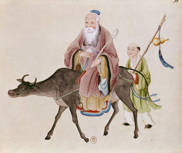 Lao-Tzu (c.604-531) on his buffalo, followed by a disciple  on van Chinese School