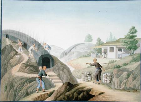 Manufacture of Porcelain: Firing the Dragon Kiln (w/c and gouache on paper) van Chinese School