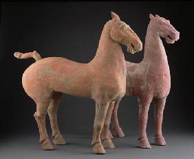 Pair of horses, Han Dynasty (206 BC-220 AD) (earthenware)