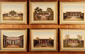 Set of Six Chinese Pavilions and Courtyard Scenes