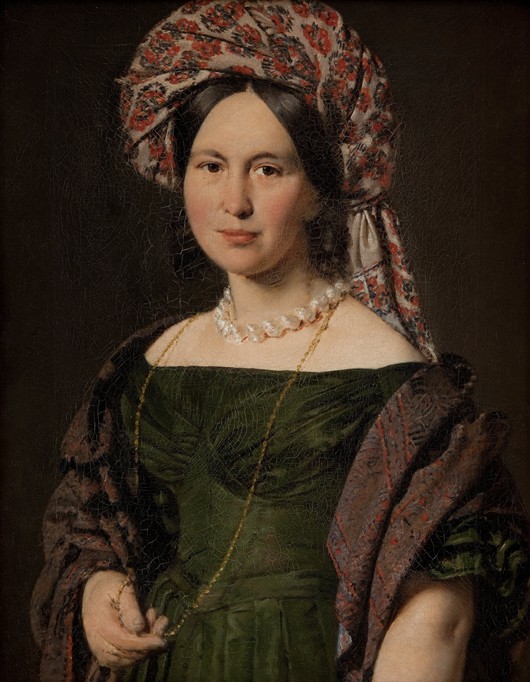 Cathrine Jensen, née Lorenzen, the Artist's Wife Wearing a Turban van Christian Albrecht Jensen