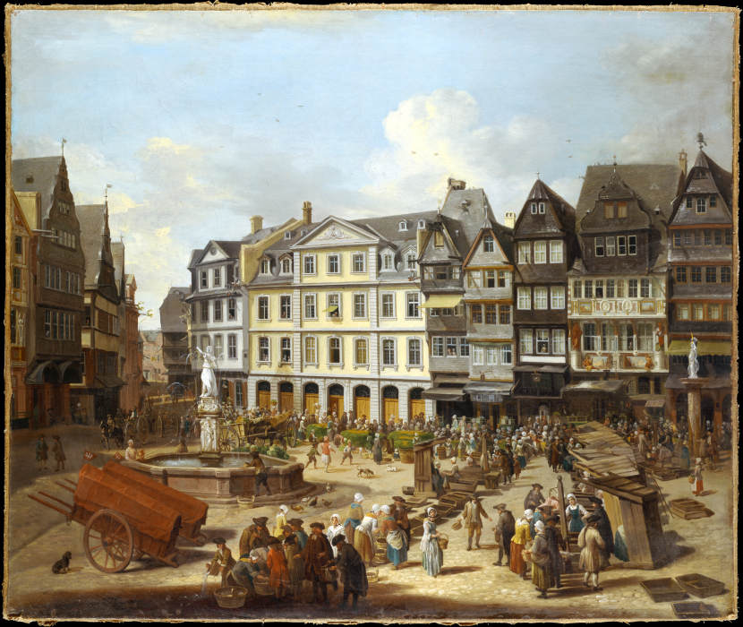A Market on the Römerberg in Frankfurt van Christian Georg Schütz d. Ä.