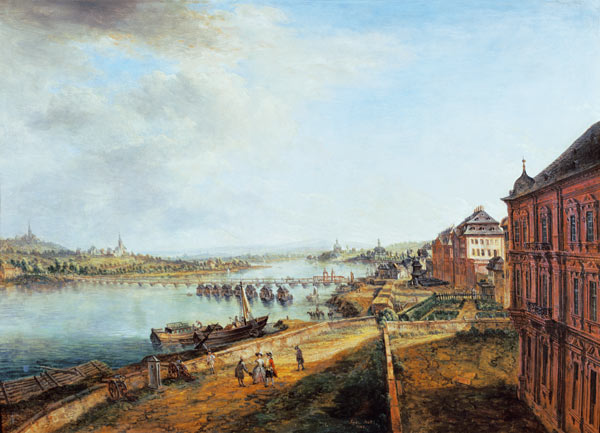 Ansicht des Mainzer Rheinufers von der Martinsburg her van Christian Georg Schütz d.Ä.