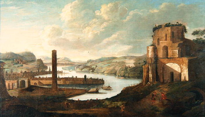 Port Scene (oil on canvas) van Christian Georg Schutz