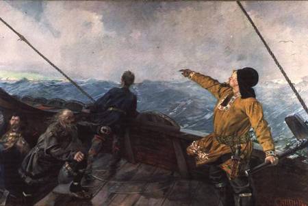 Leif Eriksson (10th century) sights land in America van Christian Krohg