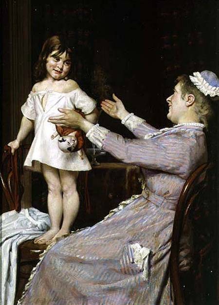 Little Girl with a Doll and Her Nurse van Christian Pram Henningsen