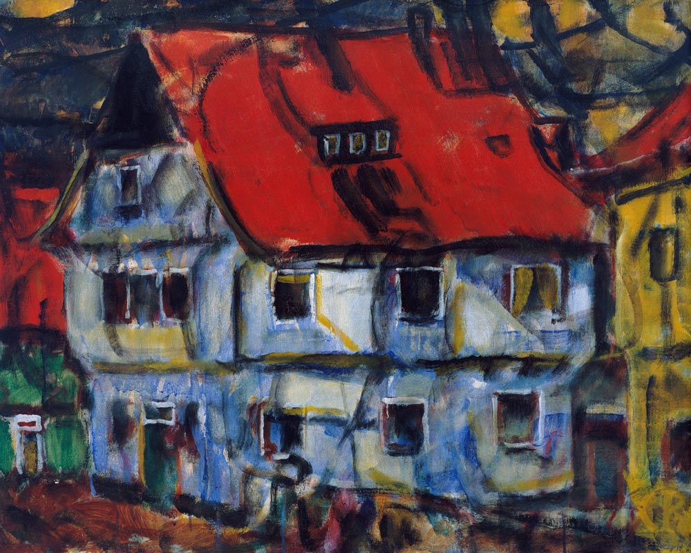 Blaues Haus mit rotem Dach. van Christian Rohlfs