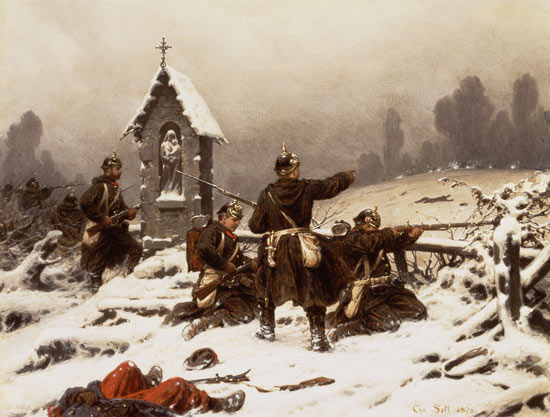 Preussische Infanterie im Schnee van Christian Sell d.Ä.