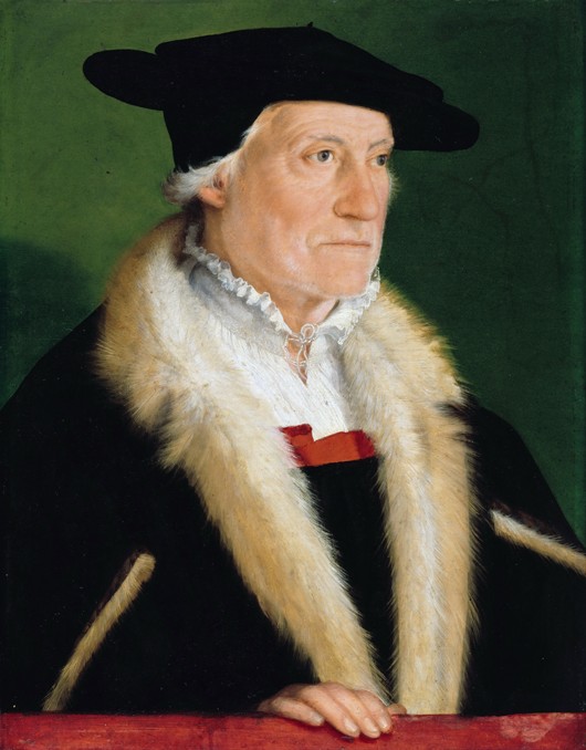 Portrait of the cosmographer Sebastian Münster (1489-1552) van Christoph Amberger