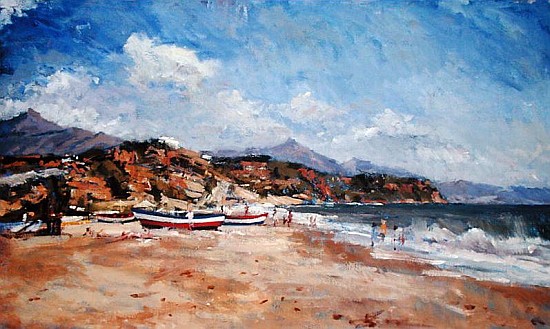 Beach and Mountains, Nerja, 2001(oil on canvas)  van Christopher  Glanville