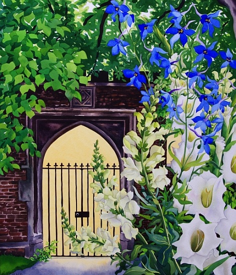 Flowers by a sunlit gateway van Christopher  Ryland