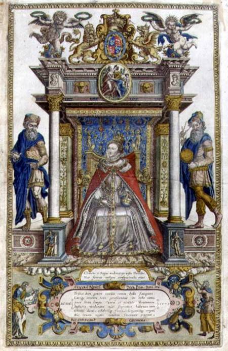 Omega 45.01A The dedication to Queen Elizabeth I from a book of maps of England and Wales van Christopher Saxton