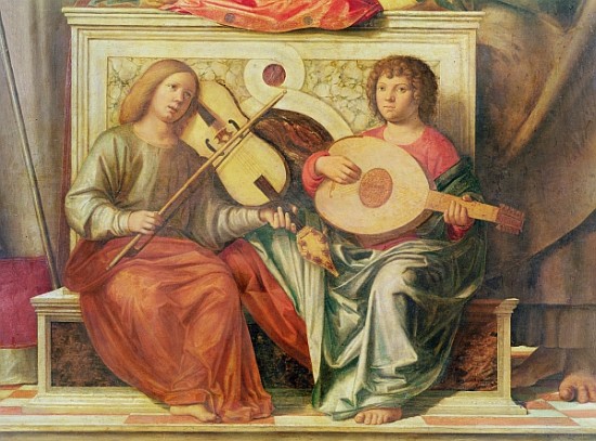 Detail of angel musicians from a painting of the Virgin and saints, 1496-99 van Giovanni Battista Cima da Conegliano