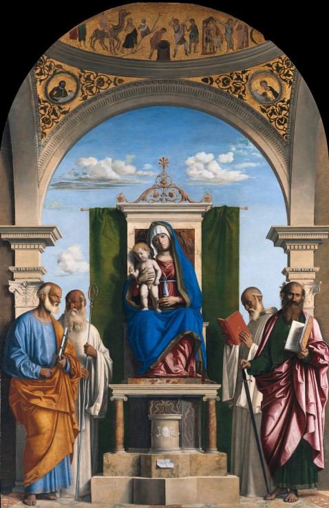 Enthroned Madonna with Child and Saints Peter, Romuald, Benedict and Paul van Giovanni Battista Cima da Conegliano